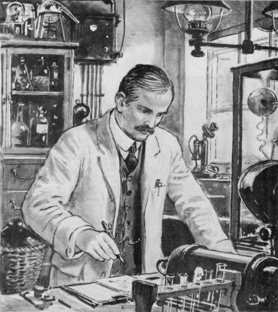 Ernest Rutherford, trabajando en su laboratorio en Cambridge de English School